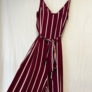 Forever 21 Burgundy and White Striped Jumpsuit